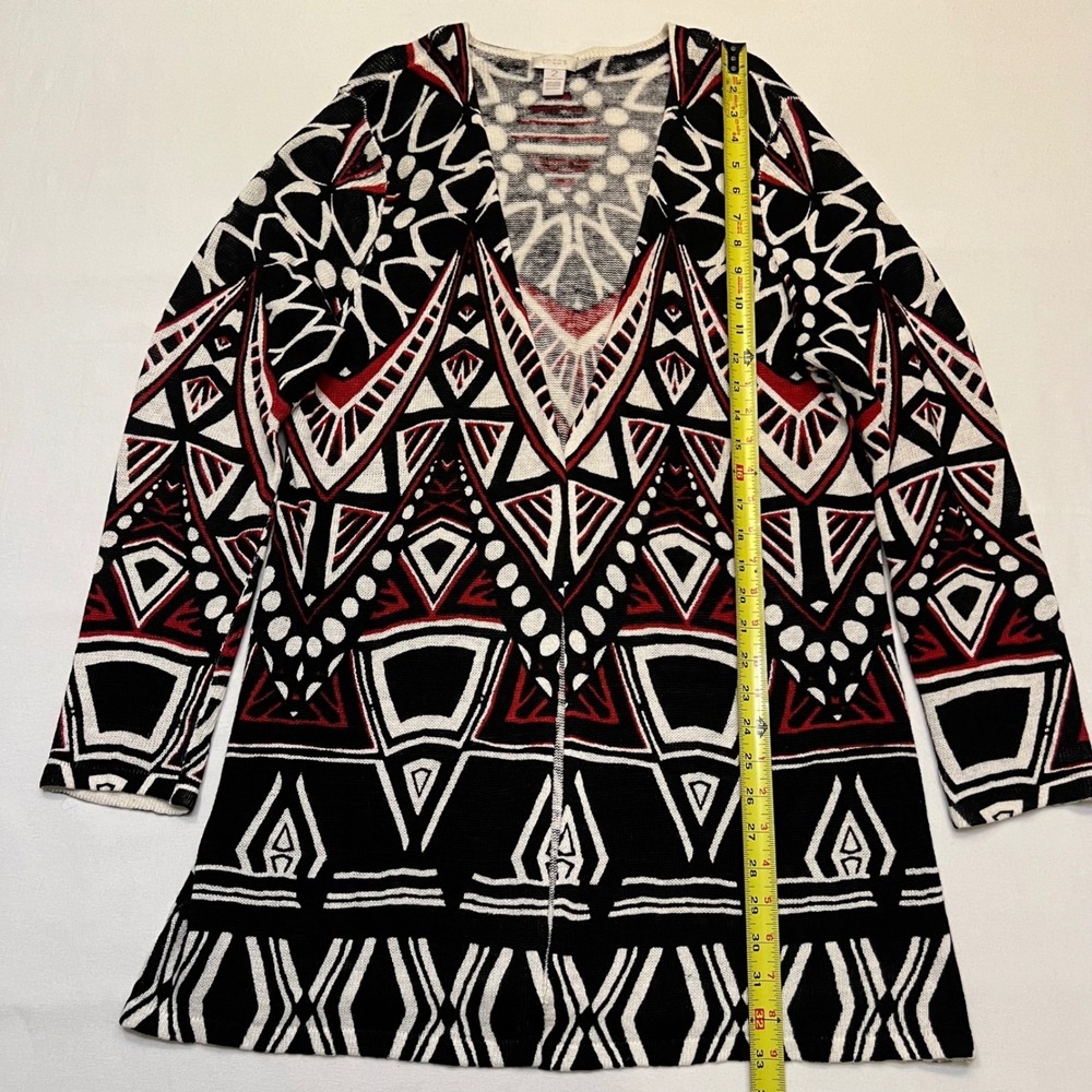 Chico's Geometric Tribal Print Open Front Linen Blend Cardigan Sweater Size L - Picture 3 of 7